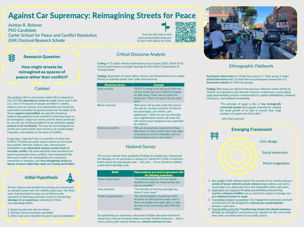 A research poster with lots of text and a picture of a bike bus in the upper right corner.
